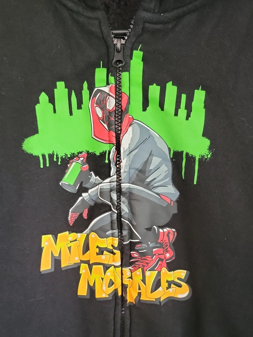Spider Man Miles Morales Boys Hooded Jacket 14/16 Black Long Sleeve